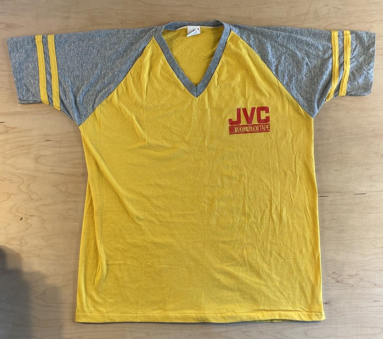VTG Mid-80s JVC Video/Audio Tape Raglan Short Sleeve Baseball Tee Size 2 XL HTF