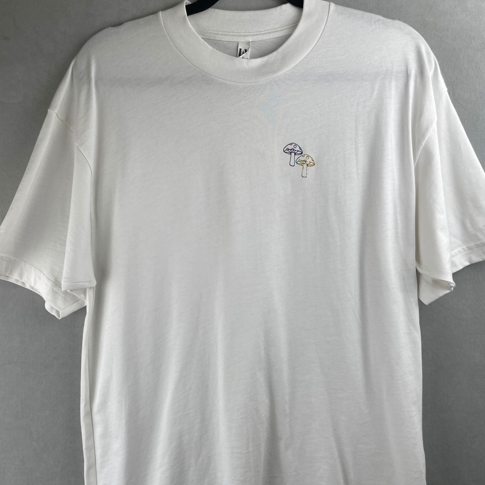Los Angeles Apparel Men White Rainbow Mushroom Graphic T-Shirt L USA Made Hippie gallery