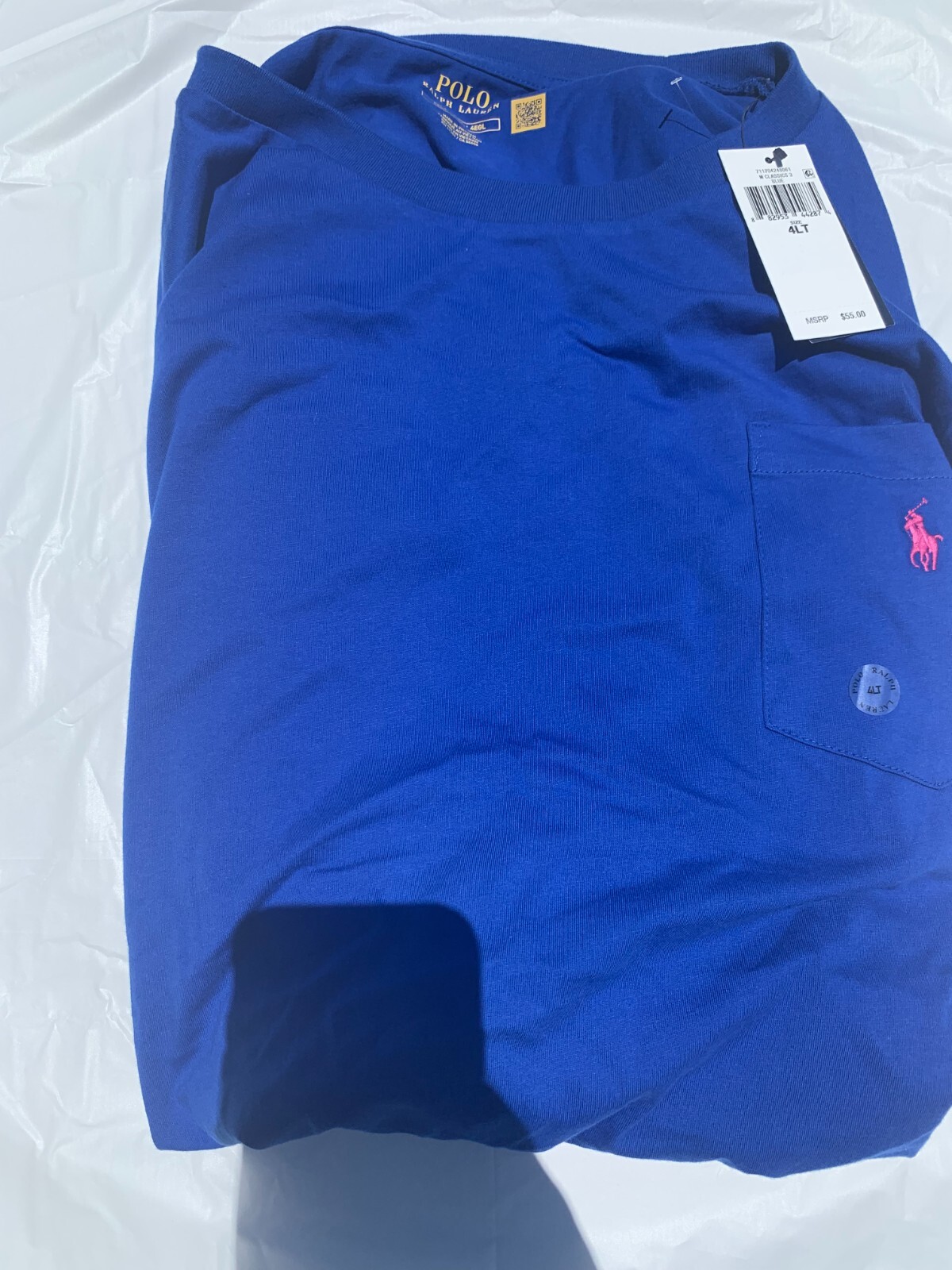 NWT Men's 3LT Polo Ralph Lauren Big & Tall Royal Blue Solid Crew Pocket T-Shirt gallery