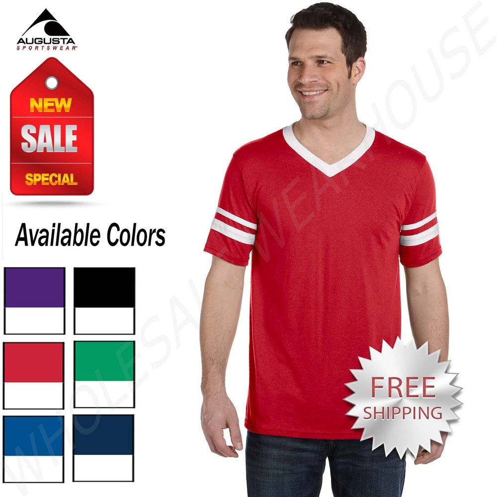 Augusta Sportswear Baseball Sleeve Stripe Jersey V-neck T-Shirt S-2XL M-360