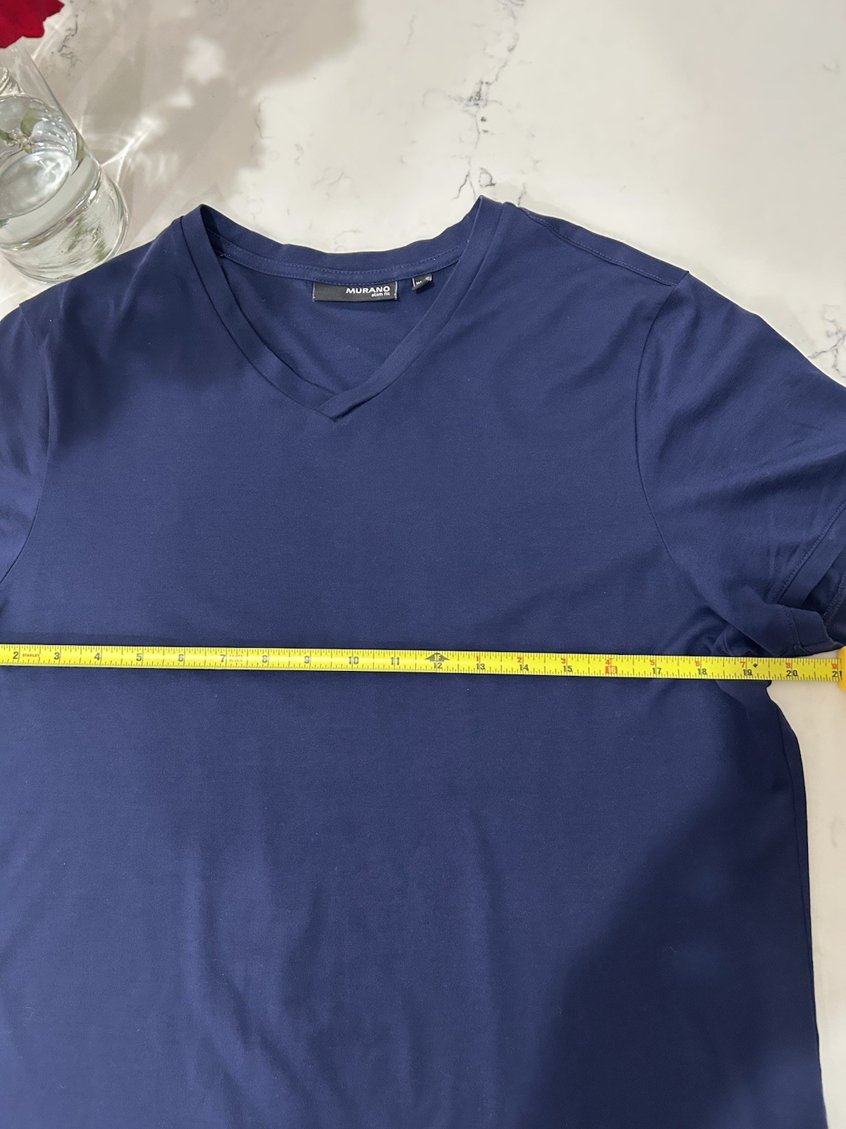 Lot of 2 Murano Men's Large Slim Fit V-Neck Short Sleeve Tee White Navy Blue gallery