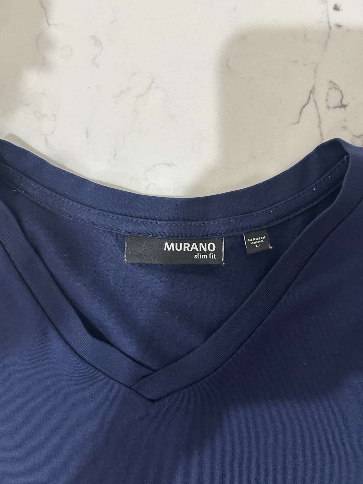 Lot of 2 Murano Men's Large Slim Fit V-Neck Short Sleeve Tee White Navy Blue gallery