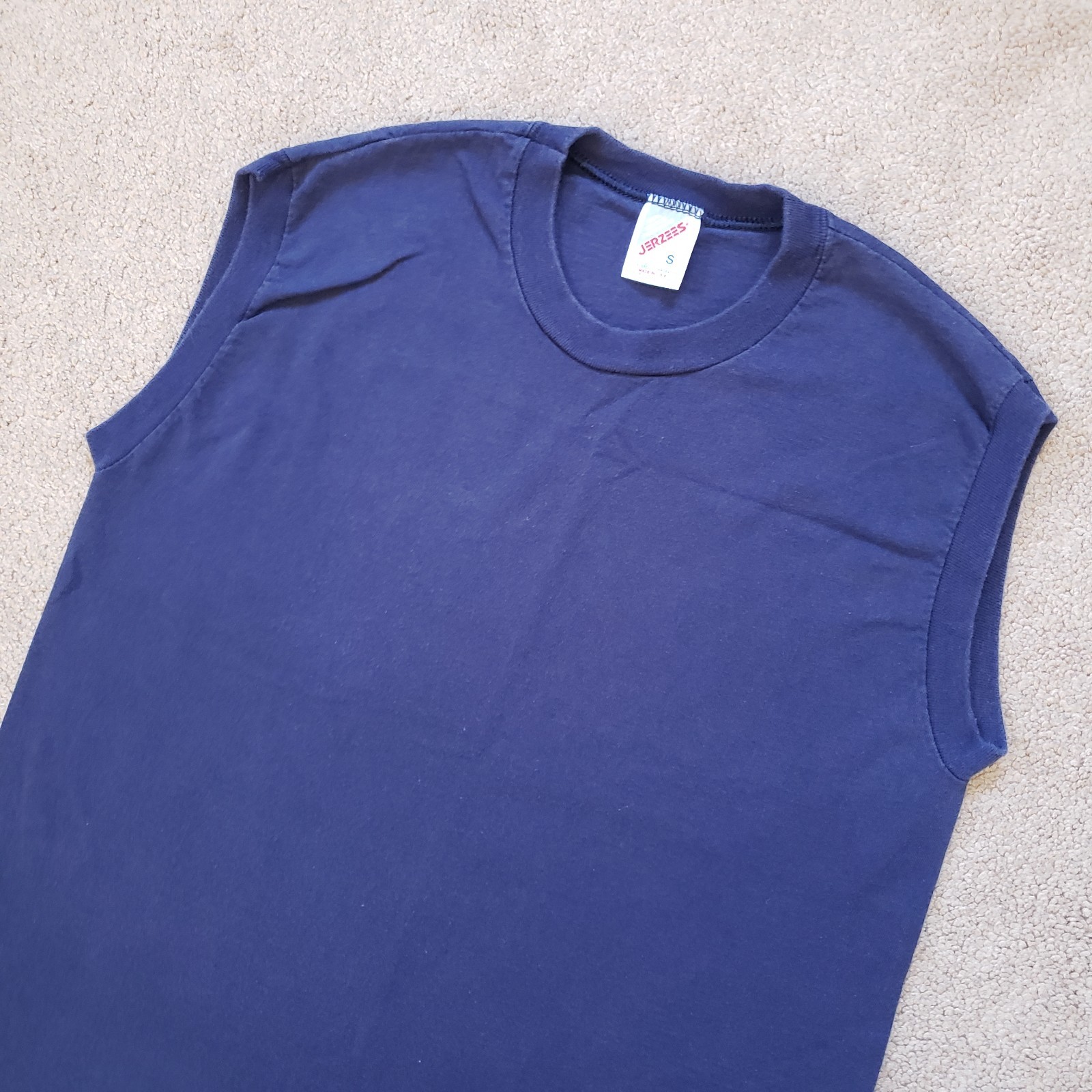 Vintage 90s Jerzees Blue Blank Sz Small USA Made Mens Tank Top Plain Sleeveless gallery