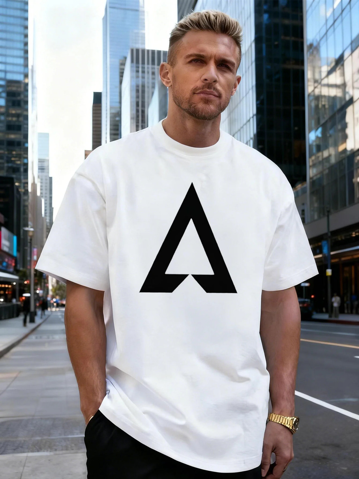 Letter A Graphic 100% Cotton Men’s T-Shirt, Suitable for Daily Streetwear