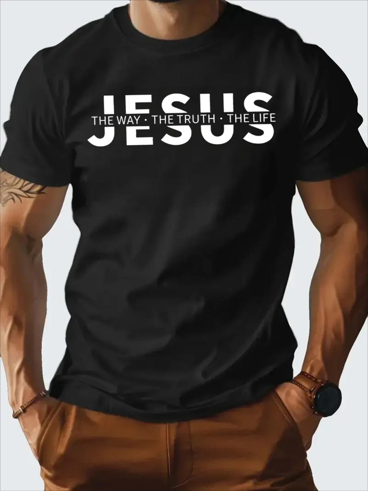Men's Christian Faith T-Shirt - Navy Blue Jesus "The Way The Truth The Life" gallery