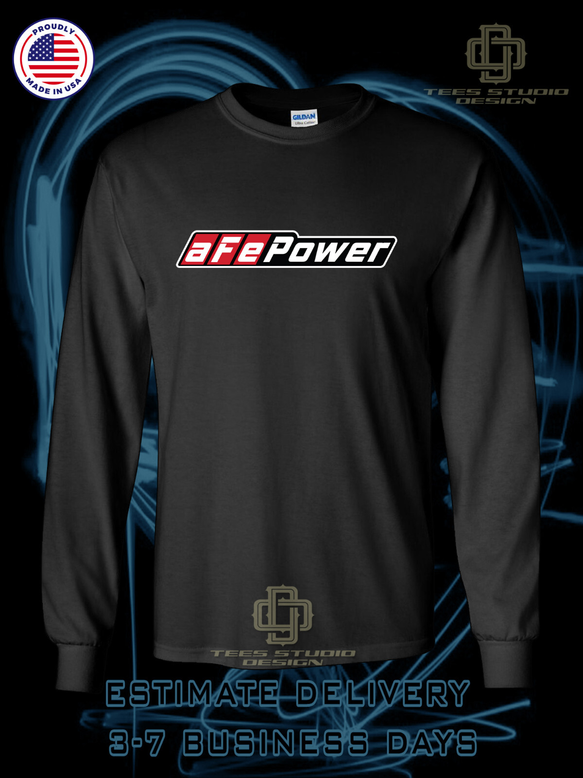 New aFe POWER Logo Men’s T-Shirt American Long Sleeve Dotees Tee Shirt