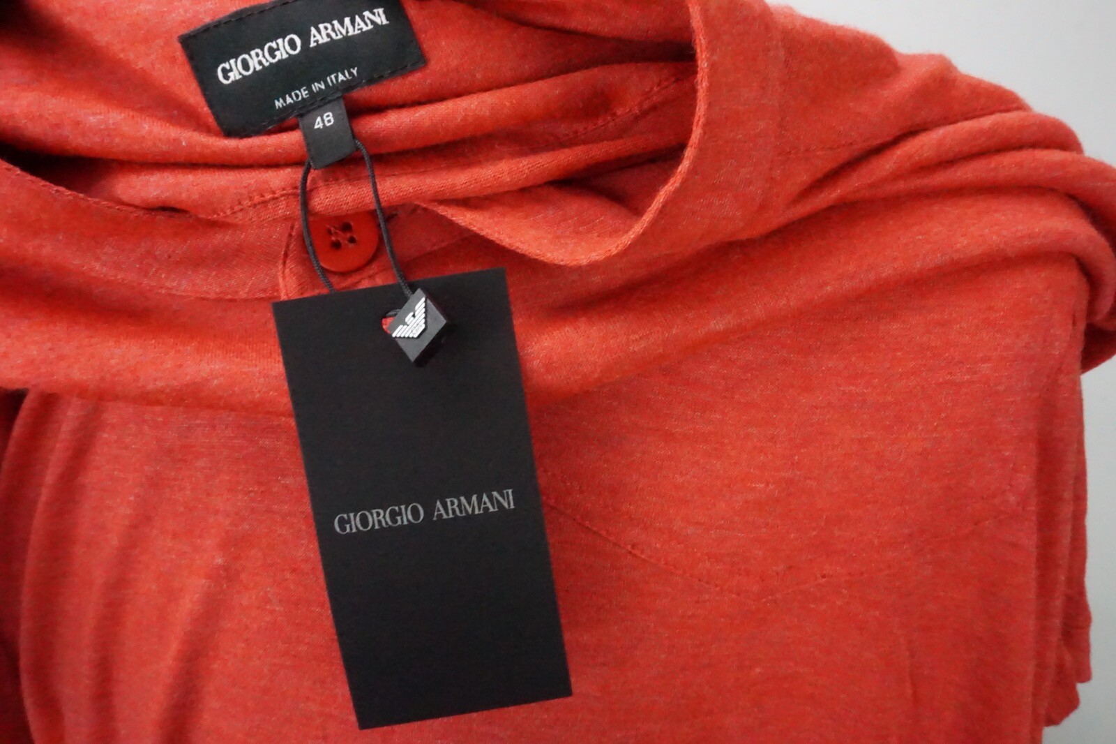 Giorgio Armani Black Label Henley Orange Red 70% Cashmere Silk T Shirt 48 NEW gallery
