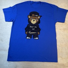 Men L Blue Bear “Hear Me Out” Tshirt Hip Hop Streetwear -See Pics Measurements