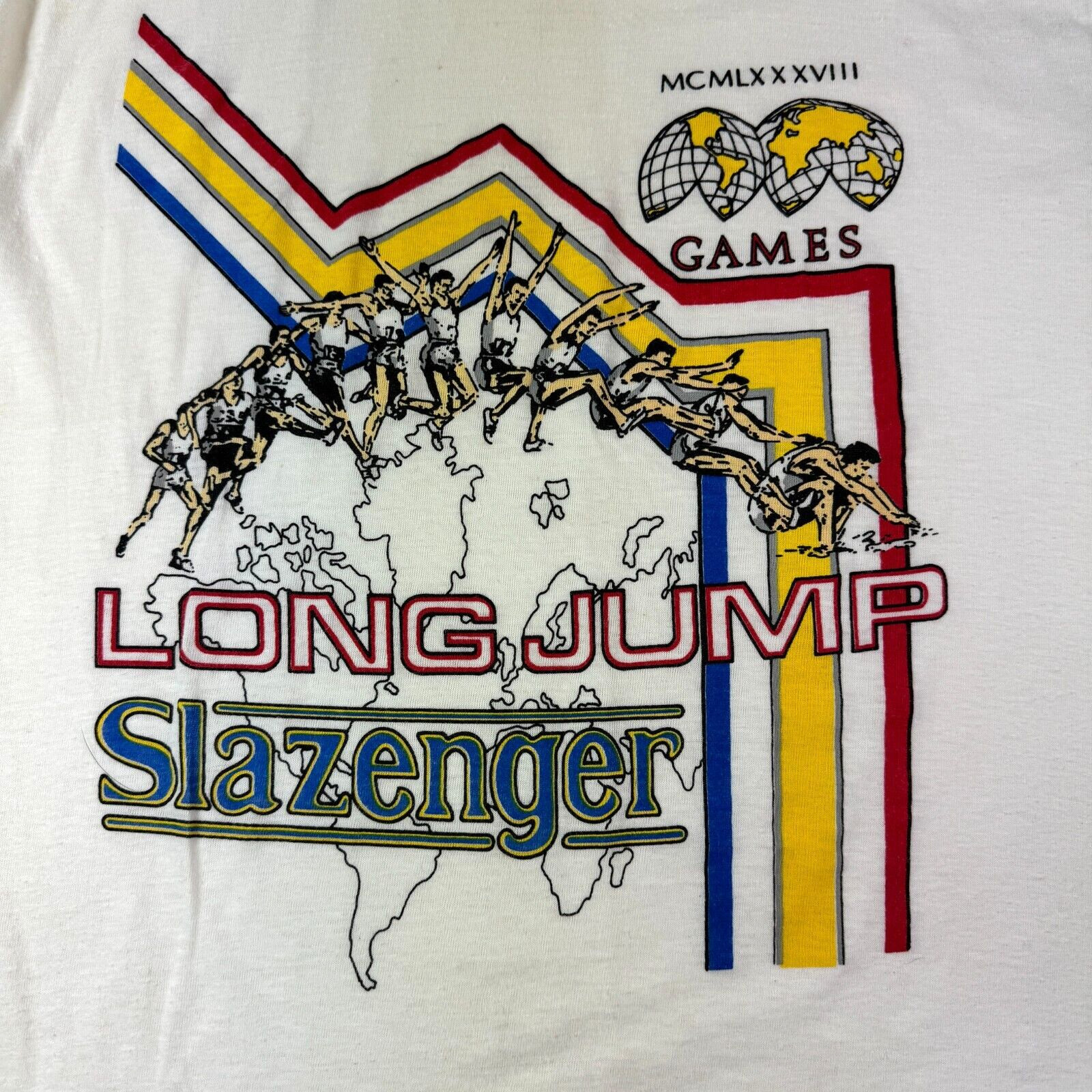 Vintage 80s Slazenger Mens T Shirt 1988 Summer Olympics Long Jump White Large gallery