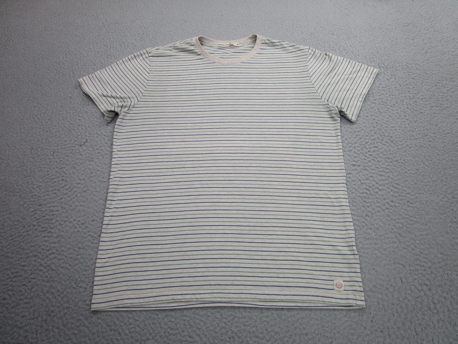 Marine Layer Shirt Mens Medium Gray Blue Green Striped Re-Spun Crewneck Soft gallery