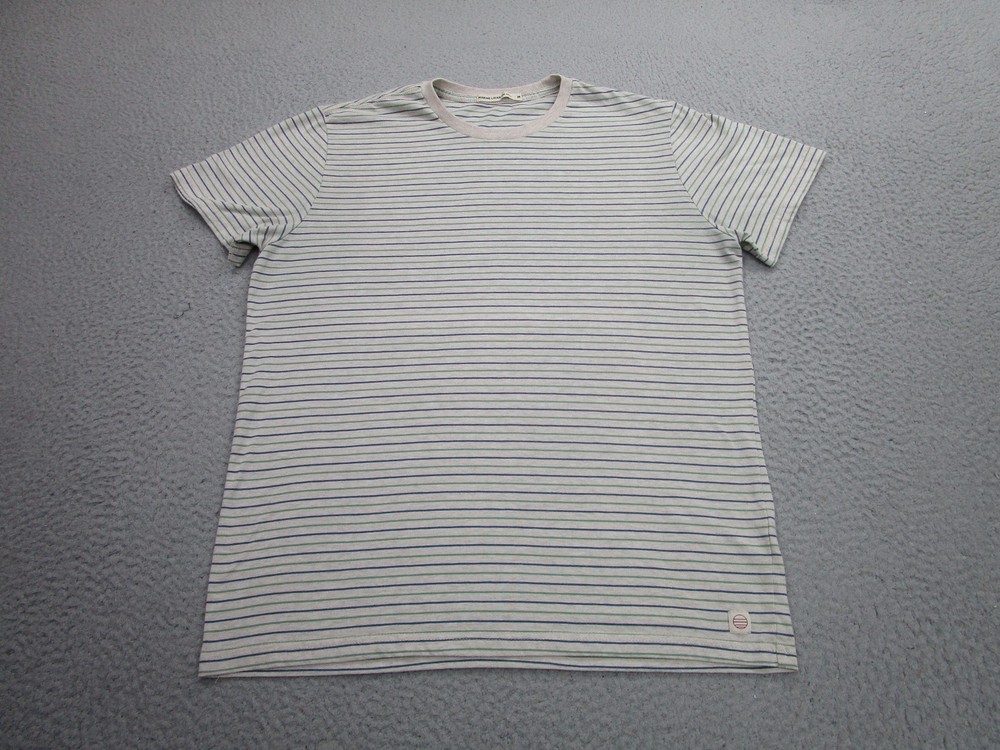 Marine Layer Shirt Mens Medium Gray Blue Green Striped Re-Spun Crewneck Soft