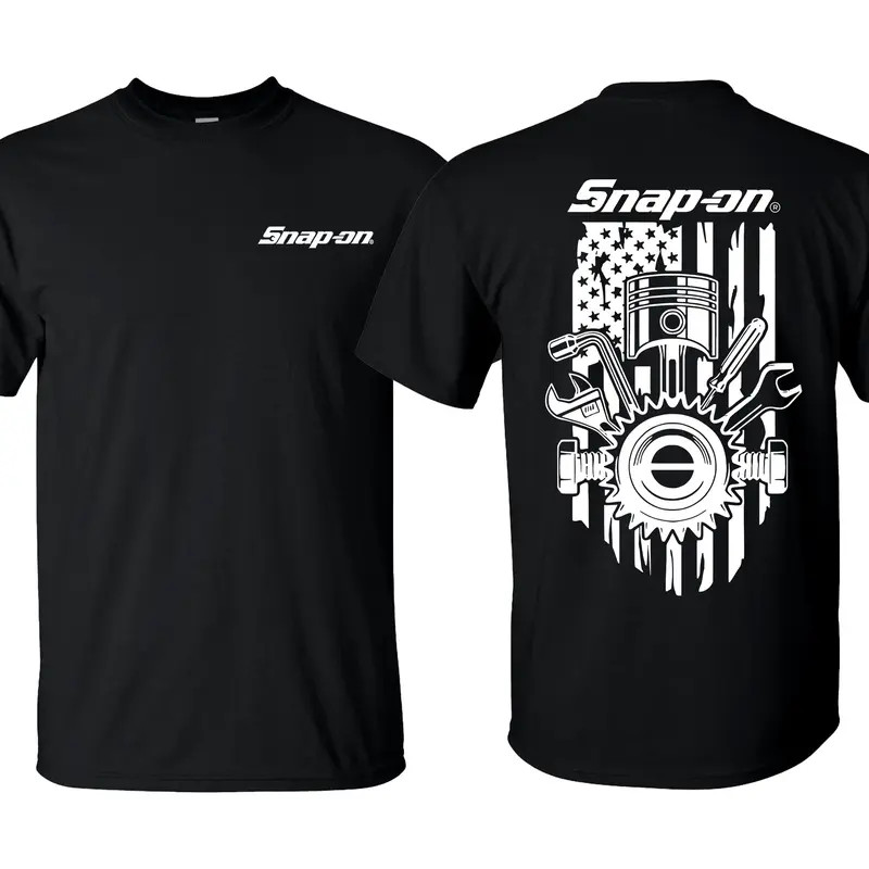 Snap-On T-Shirt American Flag Theme Unisex Casual Wear Crewneck Shortsleeve Men gallery