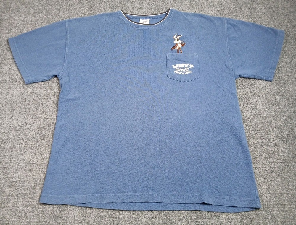 Vintage WB Studios Wile E Coyote Pocket T Shirt Mens Size Large Y2K Short Sleeve