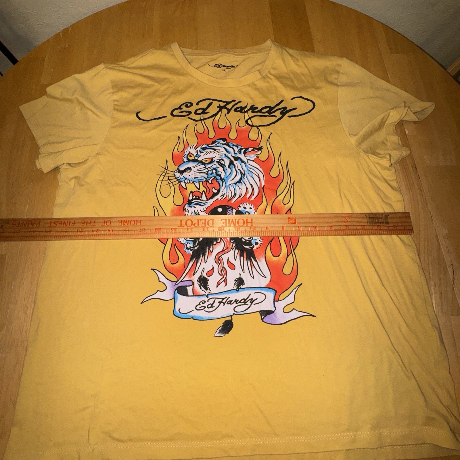 Ed Hardy Shirt Men’s XL Yellow Embellished Tattoo Motocycle Biker Rock Y2K Skull gallery