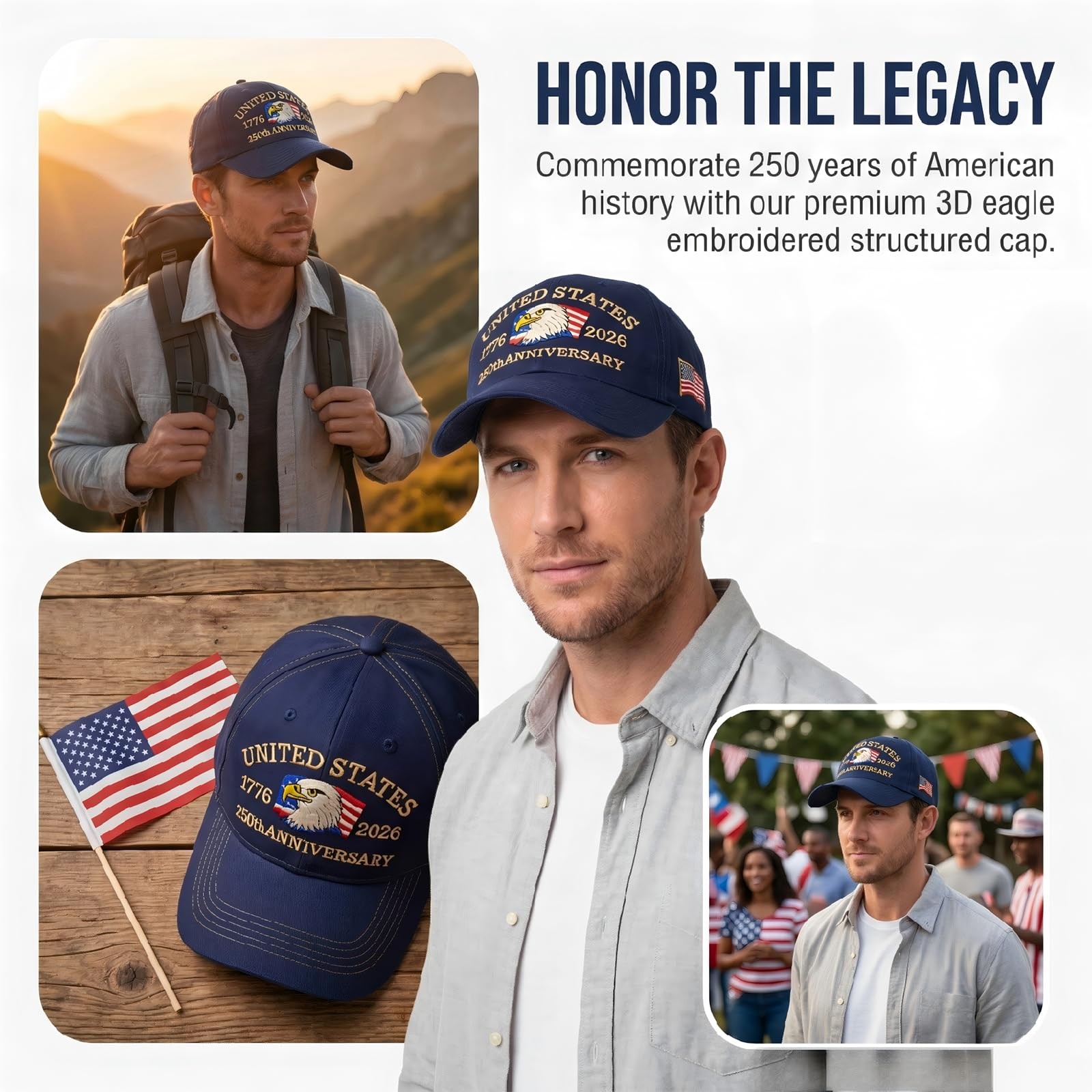 250th Anniversary USA Hat, Adjustable Embroidered Patriotic Washed Baseball C... gallery