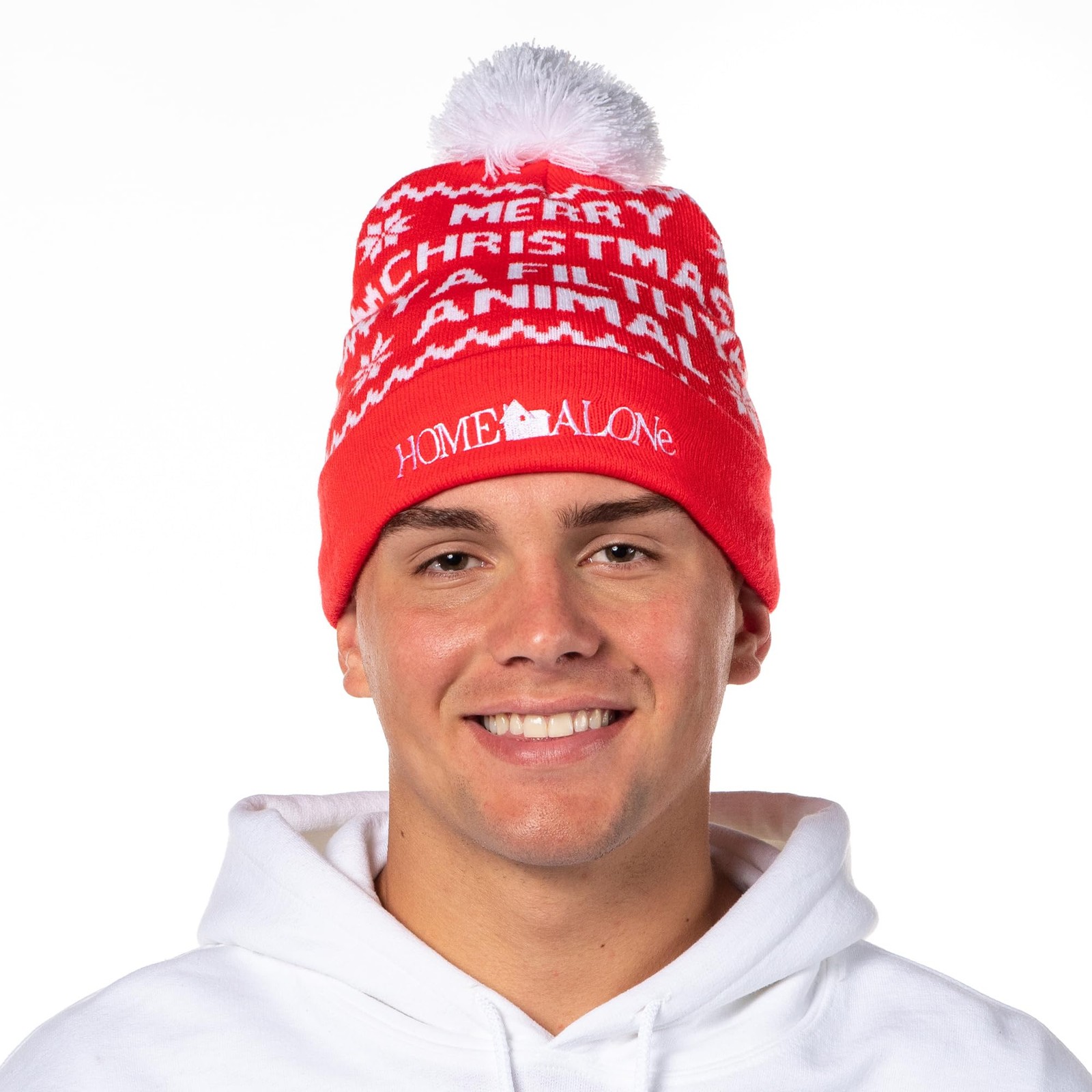 Home Alone Merry Christmas Fold Cuff Pom Adult Knit Beanie Red Winter Hat Cap gallery