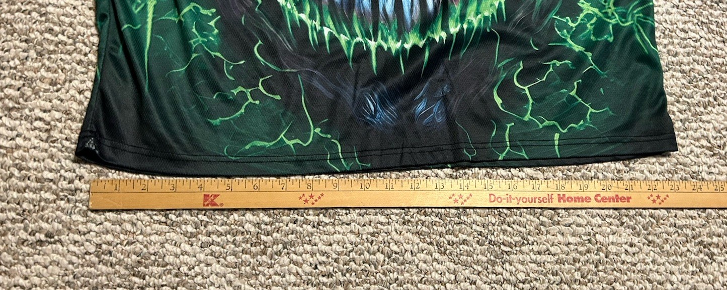 Green Flaming Skull All Over Print T-shirt XL Polyester Spandex gallery