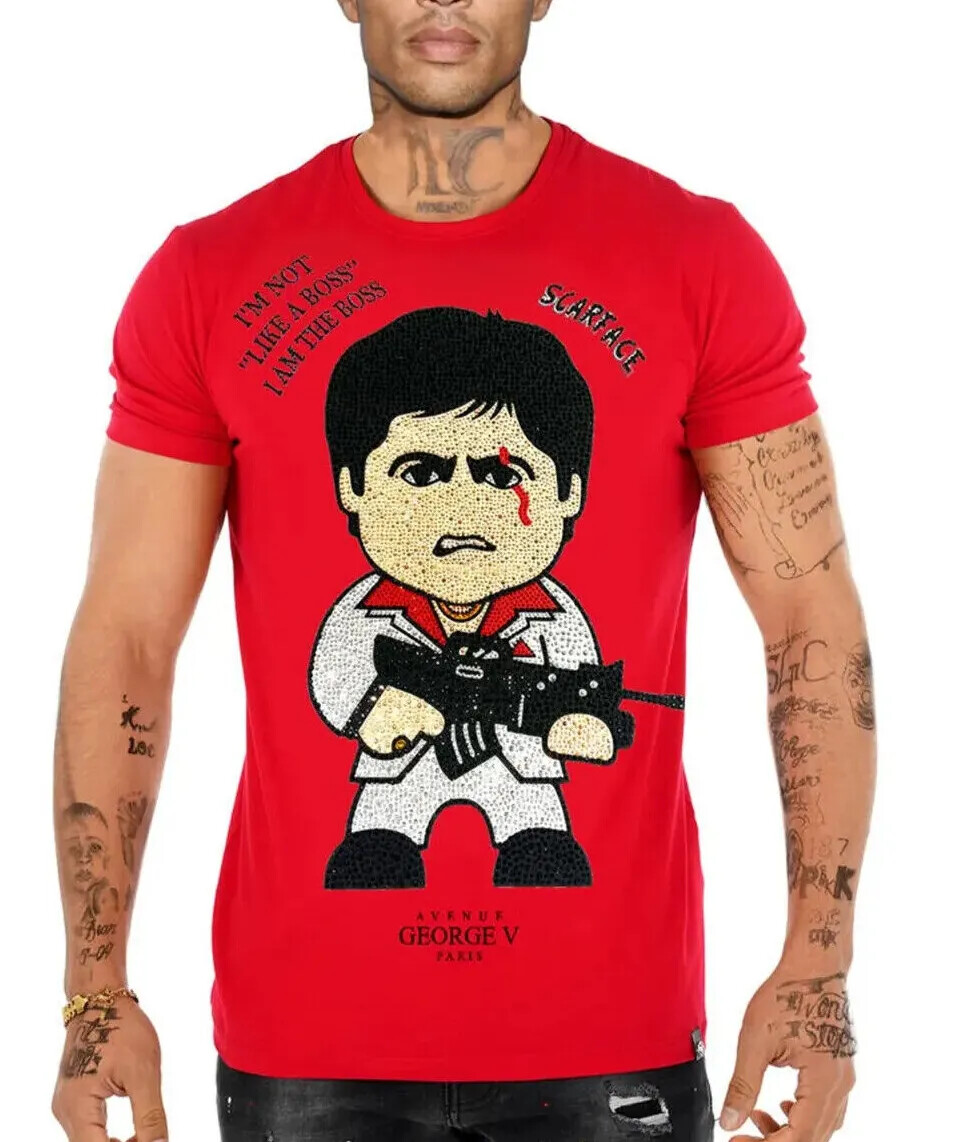 Avenue George V Paris T-Shirt Scarface Men's Red Tony Montana M L XL 2XL 3XL gallery