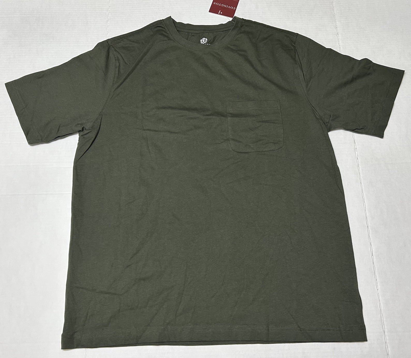 COVINGTON Pocket T-Shirt Large Dark Green NWT Solid Blank Plain Casual Dress Vtg