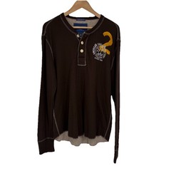 Y2K American Eagle Mens Logo Henley Shirt L Double Lined Retro Buttons Preppy