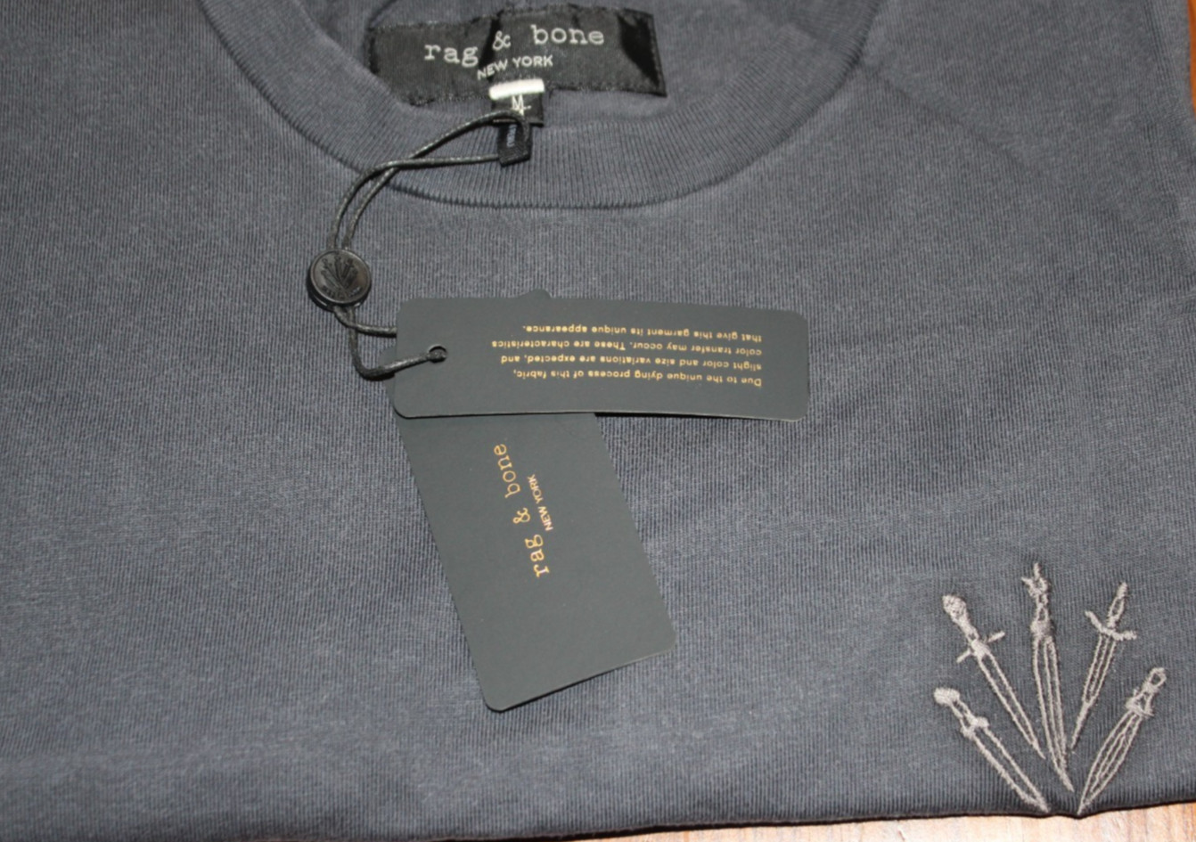 NWT Rag & Bone Short Sleeve Embroidered Dagger Tee Mens Med. Washed Black $128 gallery