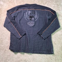 Harley Davidson Mens Sz L Thermal Henley Shirt Gray Long Sleeve Embroidered F942