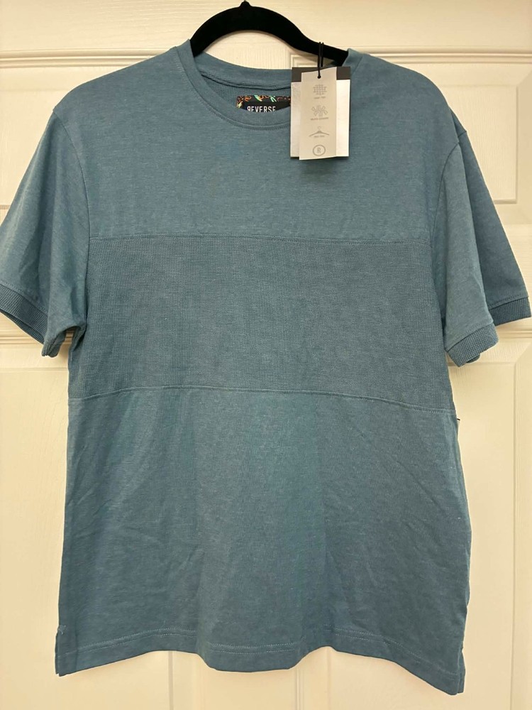 Reverse Threads Men’s Short Sleeve Tee Small Tan Colorblock Waffle Knit NWT