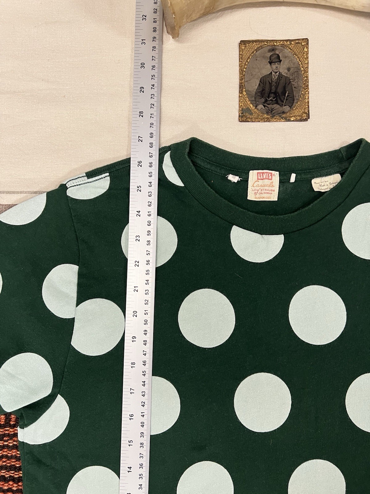 LVC T-Shirt M Levi's Vintage Clothing 60s Casuals Green Polka Dot LNWOT 38" Slim gallery