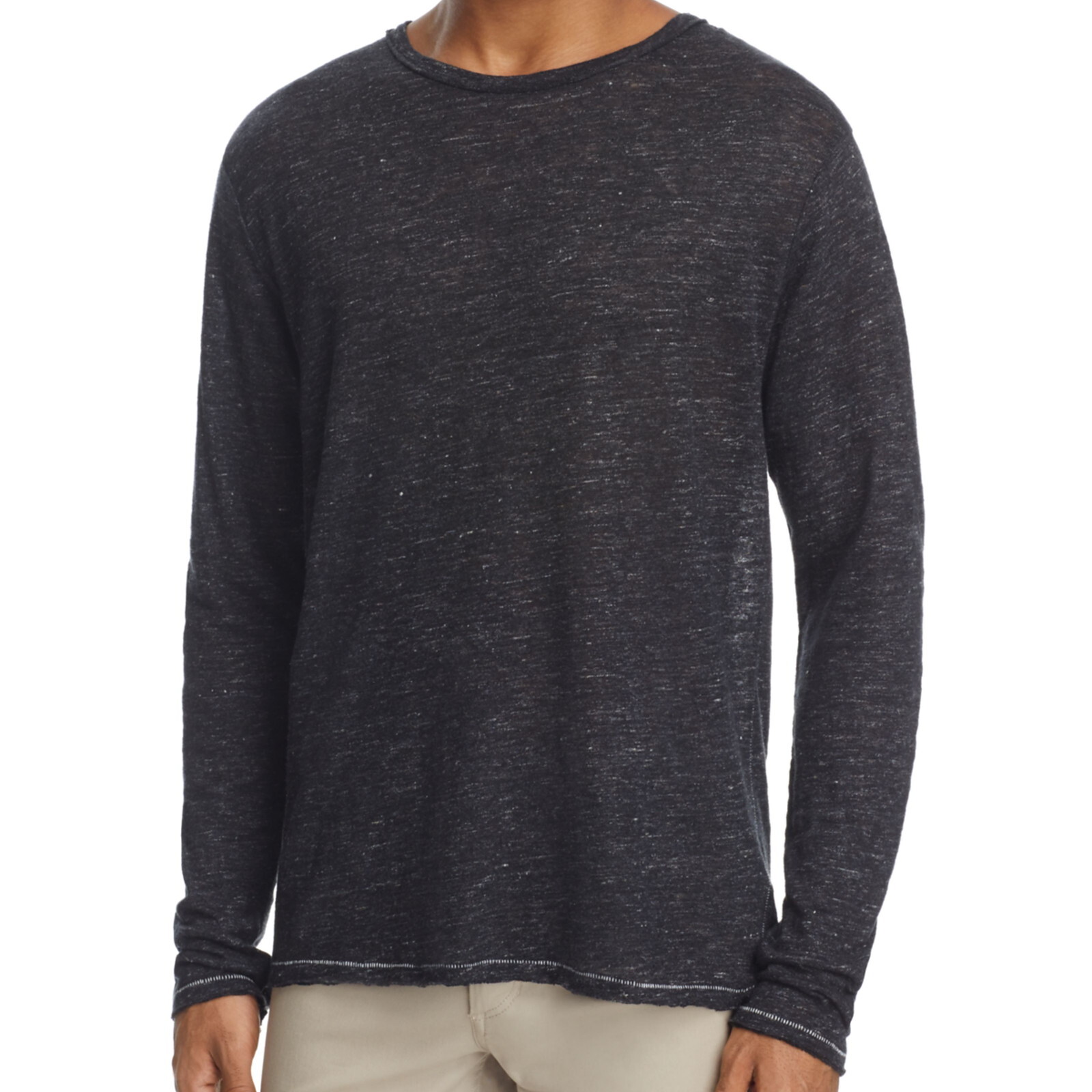 Rag & Bone Owen Mens Heather LS Linen Crewneck T-Shirt (2XLarge, Black) $165