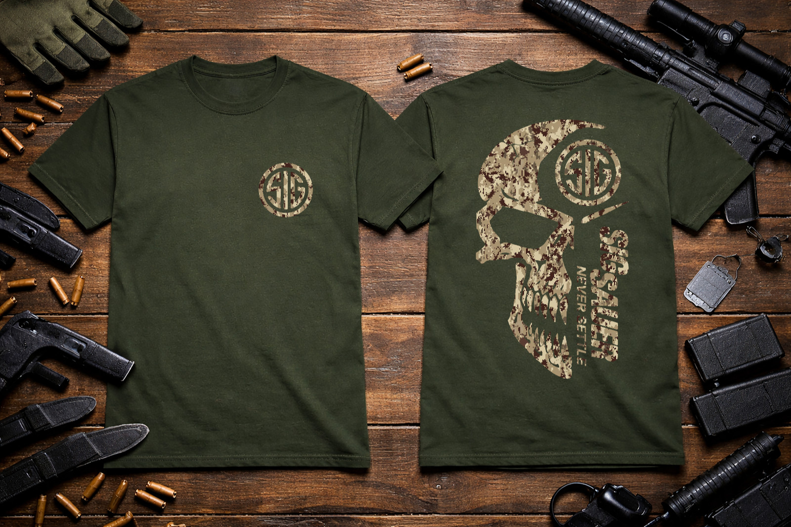 Sig Sauer Camo Skull Gildan 6.1 oz. Heavyweight S M L XL 2XL 3XL 4XL 5XL gallery