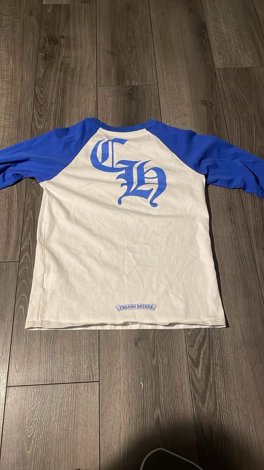 Chrome Hearts Men's White/Blue Colorblock Logo Raglan Long Sleeve Tee gallery