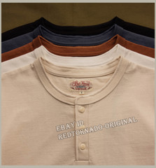 Red Tornado Men Summer Vintage Henley T-Shirt Heavyweight Cotton Retro Selvedge