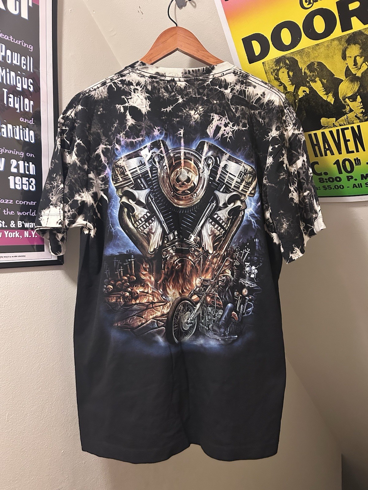 NEW! Men’s Skull Shirtz Black Biker Studded Acid Wash Grim Reaper T Shirt L nwt gallery