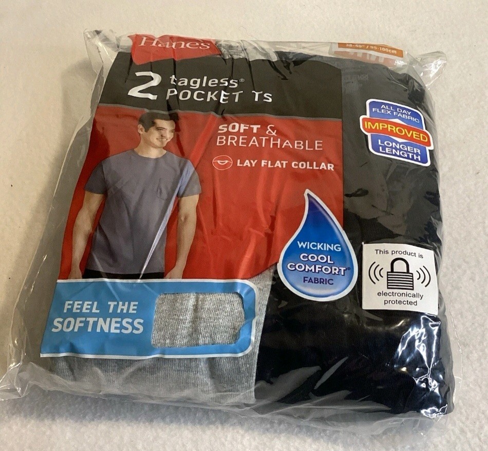 2 Hanes Pocket T-Shirts Men's Size Medium 38-40" Short Sleeve Black & Gray NEW gallery