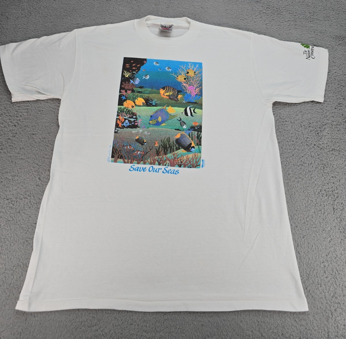 Vintage Nature Shirt Single Stitch Cotton Fish/Coral 1990 Large NOS gallery