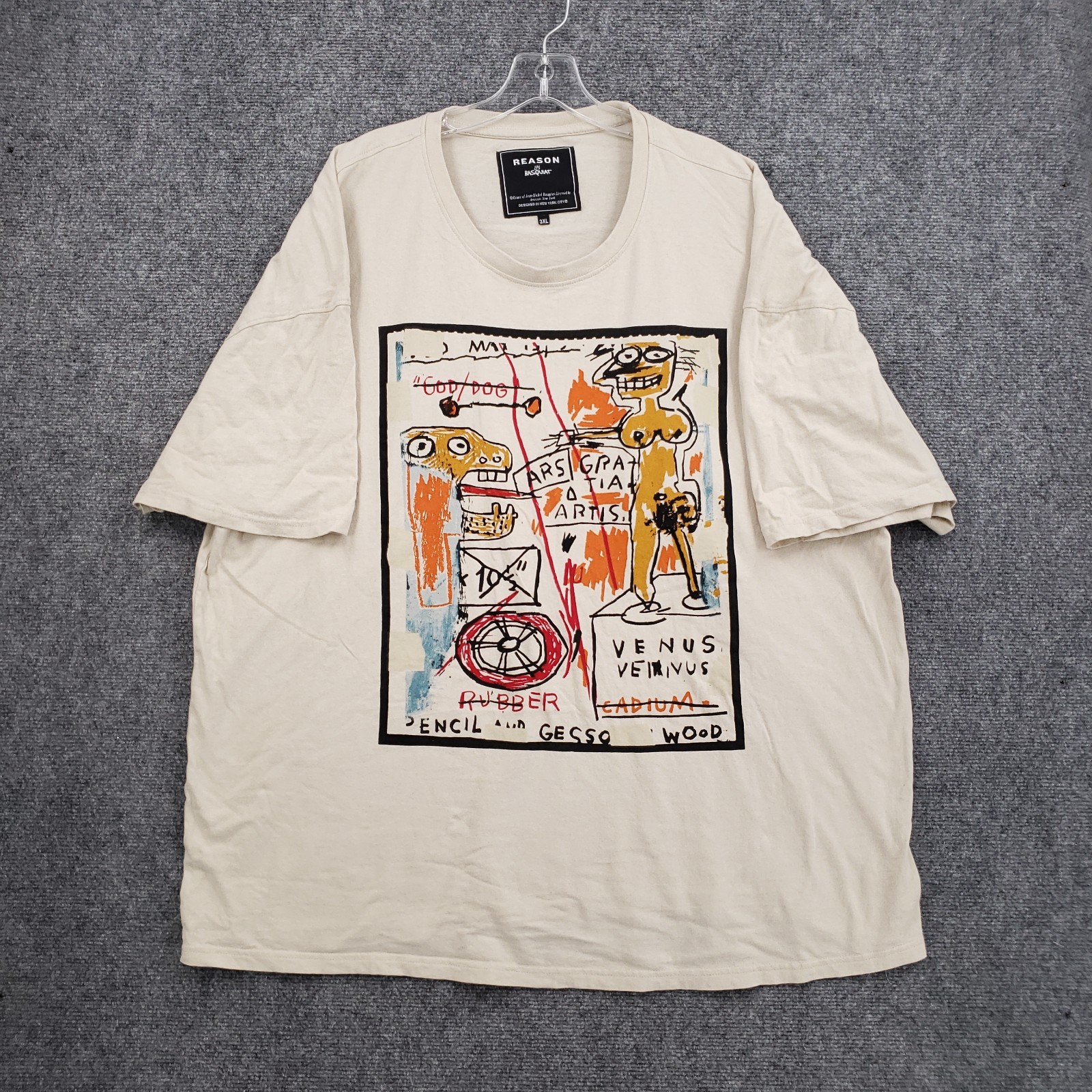 Reason Basquiat T Shirt Mens 3XL Beige Short Sleeve Graphic Art Streetwear Tee