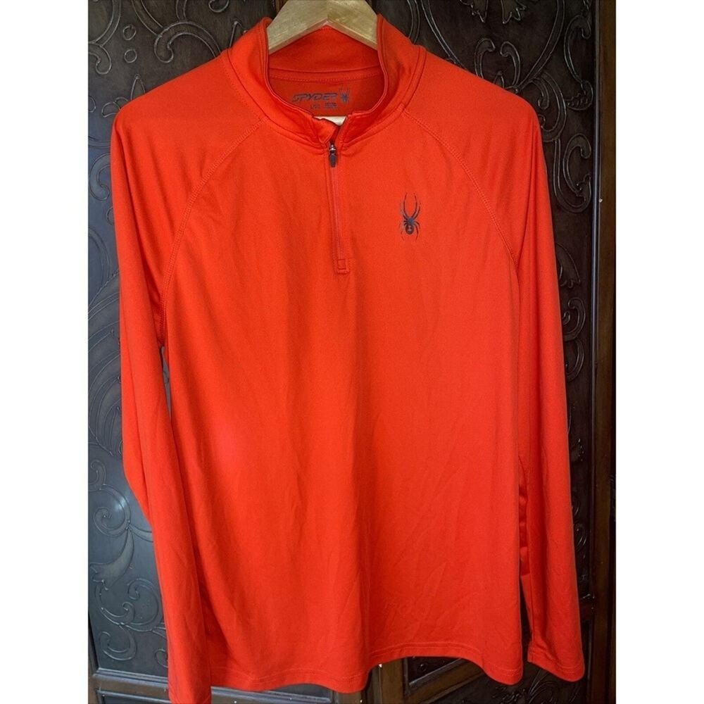 Spyder Men’s Orange 1/4 Zip Long Sleeve LIght weight Athletic Top / Shirt Size L