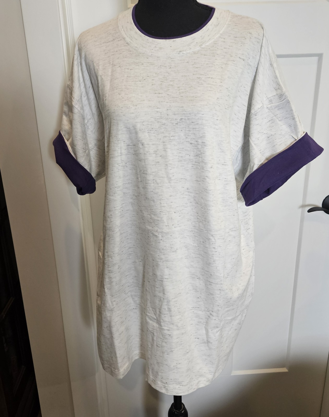 NOS Vintage 90s LA Loving Heather Grey Men’s Tshirt Purple Collar & Sleeves XL