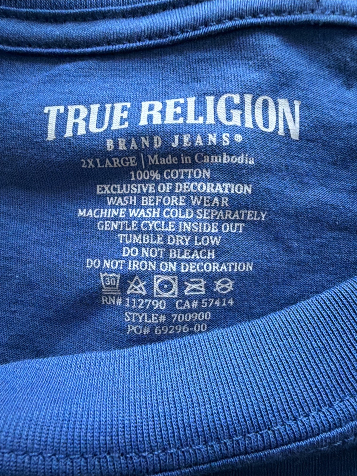 NWT True Religion Mens Buddha Horseshoe 100% Cotton Logo T-Shirt Blue 2XL $62 gallery