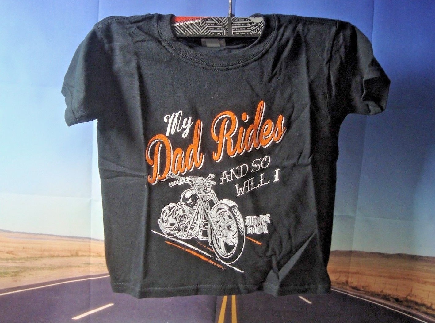 T-Shirt My Dad Rides “so will I” Motorcycle Child Black Short XS J&P Cycles O1