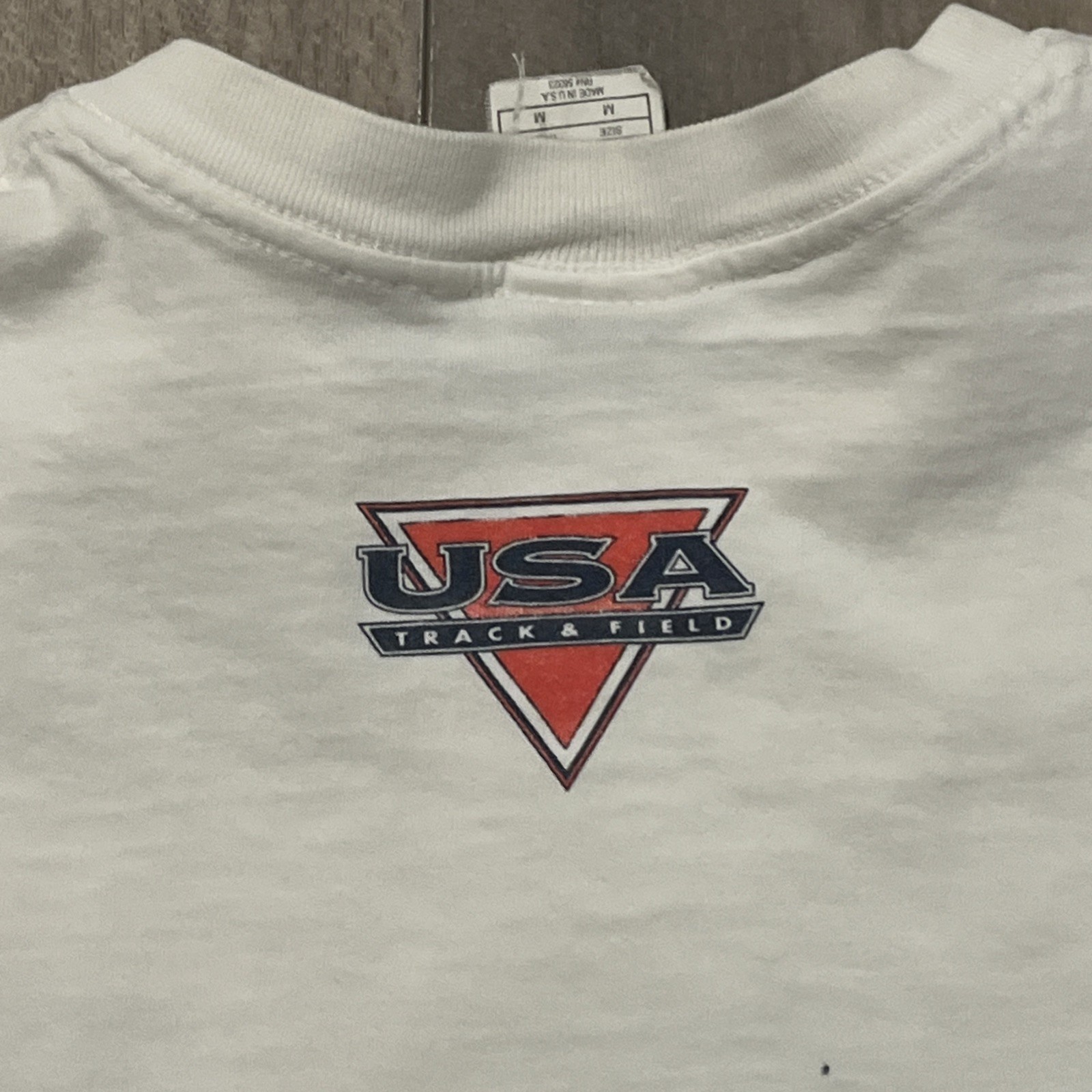 Nike Men’s USA Made Track And Field T Shirt Medium White Single Stitch Red 90’s gallery