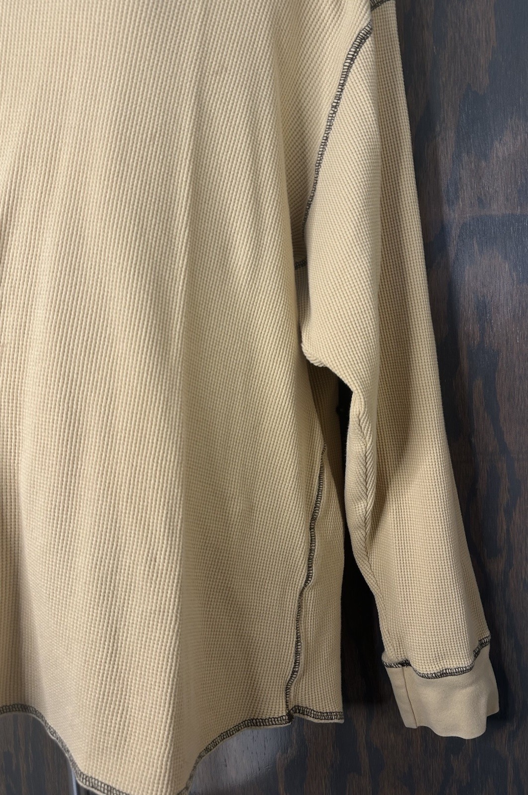 Roundtree & Yorke Mens XL Henley Thermal Waffle Knit Pullover Pale Yellow/Beige gallery