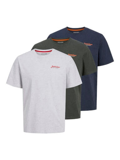 Jack & Jones 3 Pack JJERIK Crew Neck T-Shirts – Kombu Green/Navy Blazer / White
