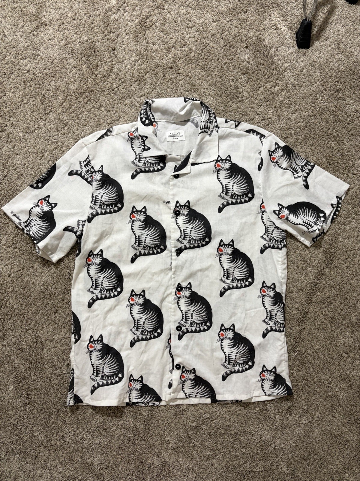 Vtg B Kliban Cat Red Kiss Handmade Button Down Shirt gallery