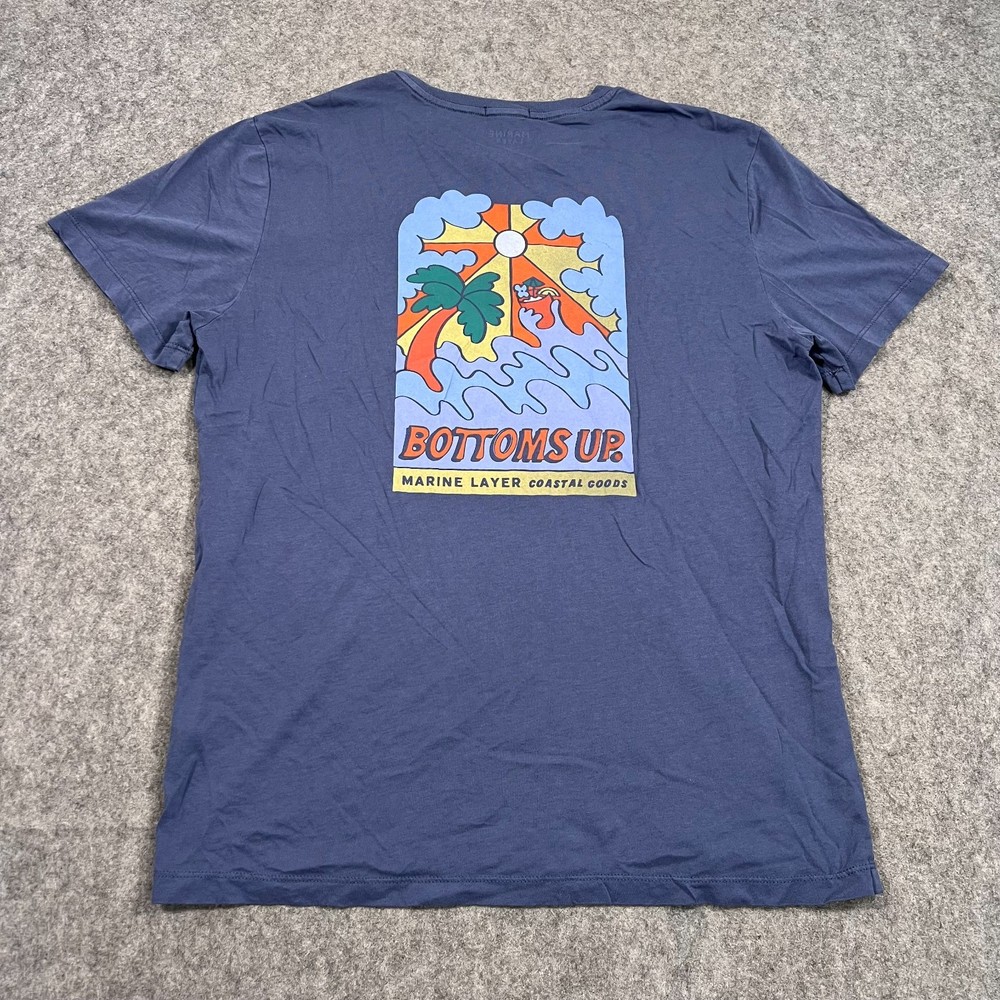 Marine Layer Blue Bottoms Up Graphic Short Sleeve T-Shirt Men’s Size Large