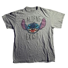 Disney Lilo & Stitch Aliens Exist Shirt Mad Engine Gray Large Stitch Face