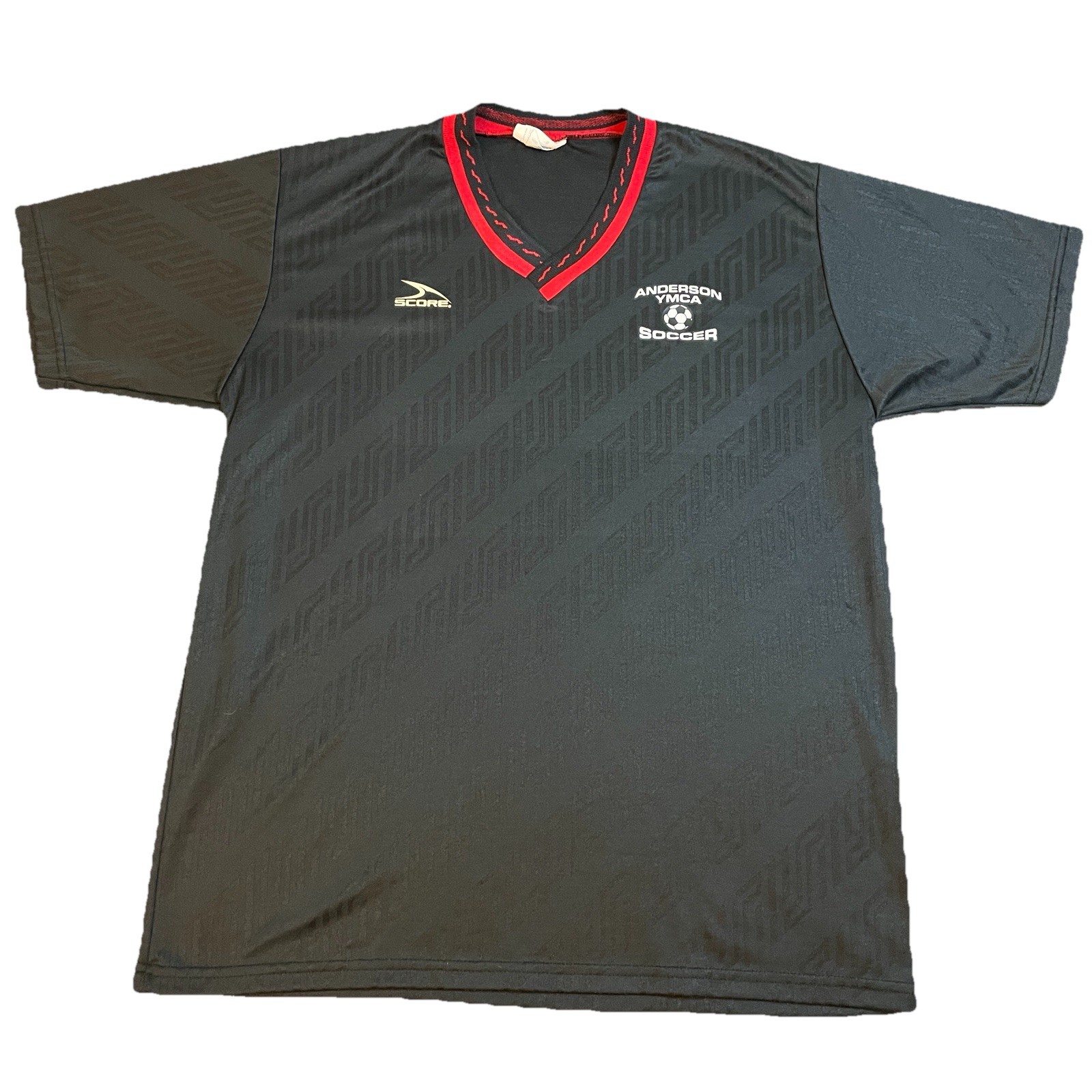 Vintage 90s Soccer T-Shirt Men’s Large Black/Red YMCA Sports Sportswear Hipster