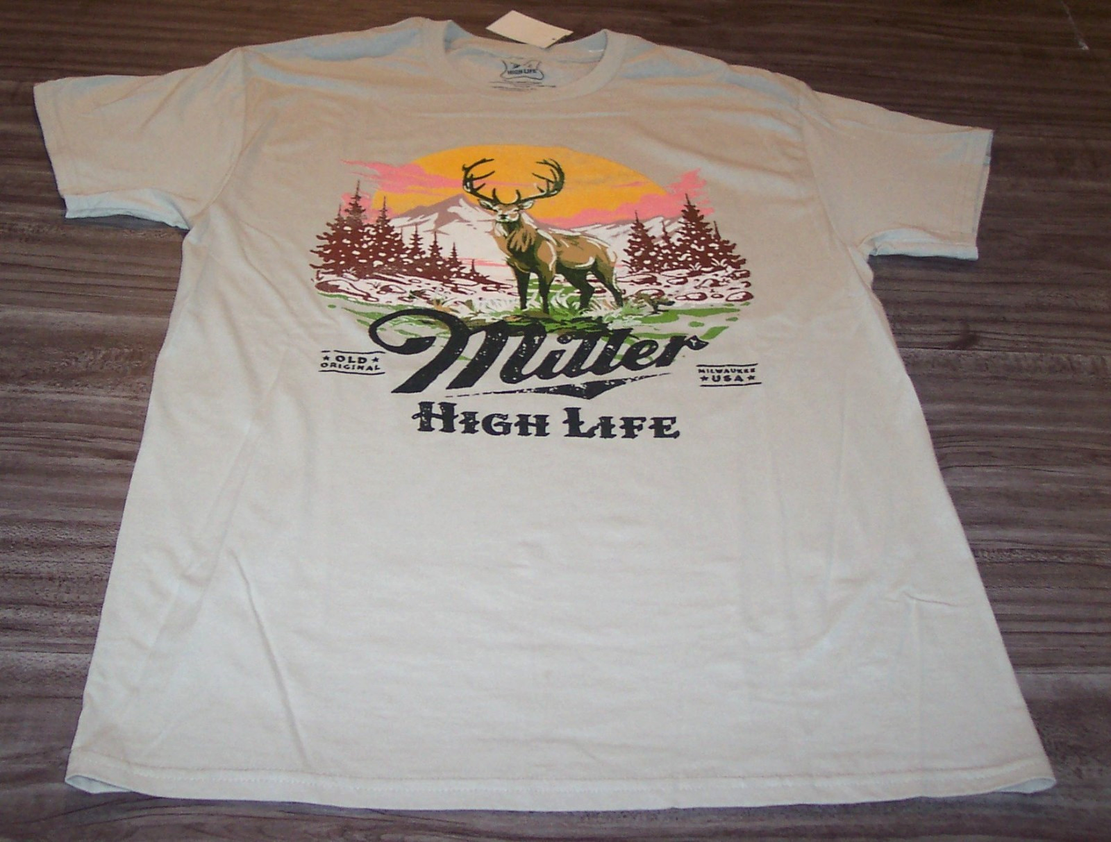 VINTAGE STYLE MILLER HIGH LIFE BEER Mountains Deer T-shirt MENS MEDIUM NEW gallery