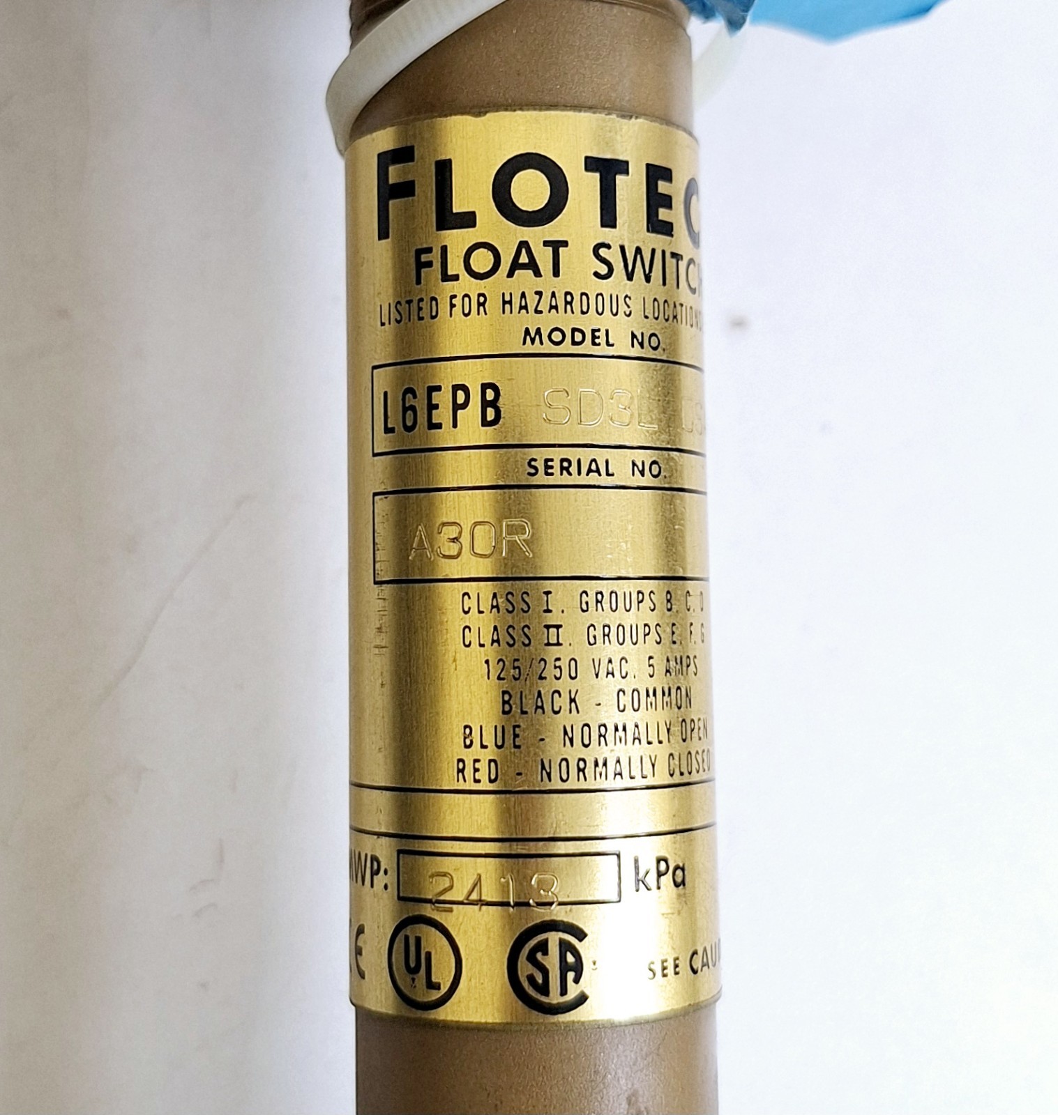 Flotect L6EPB-SD3L CSA Float Level Switch with Plug 5A 125/250 VAC