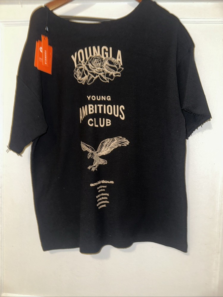 YoungLA Men’s Black Graphic Ambitious Club Round Neck T-Shirt Size L